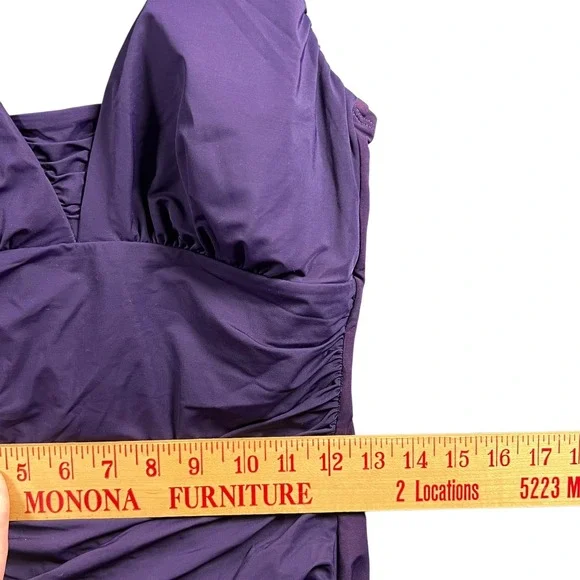 Lands End Slender Suit Purple One Piece Swimsuit Ruched V-Neck Size 12 517227 - Picture 3 of 9